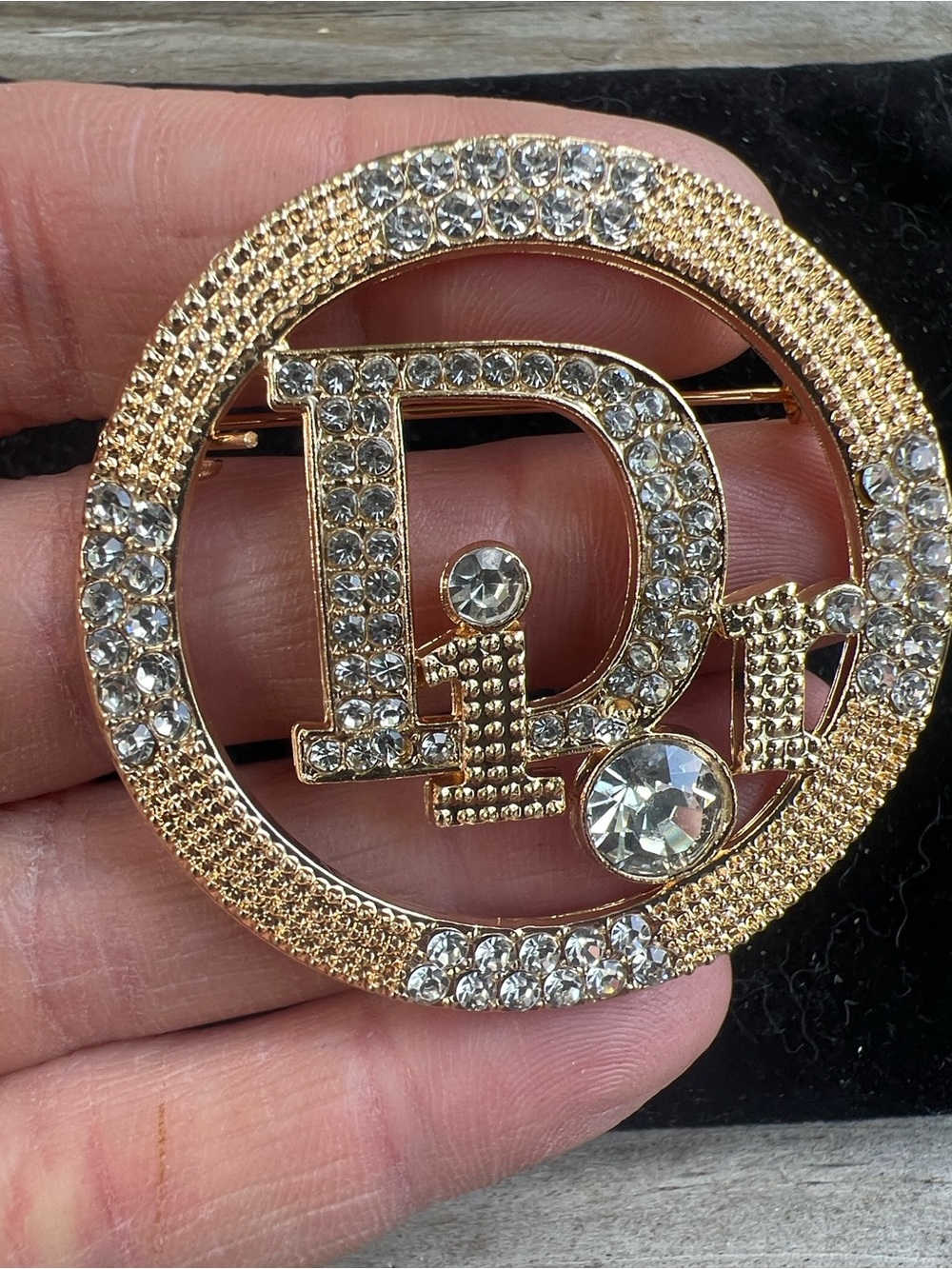 Dior Gold-tone Crystal Logo Brooch